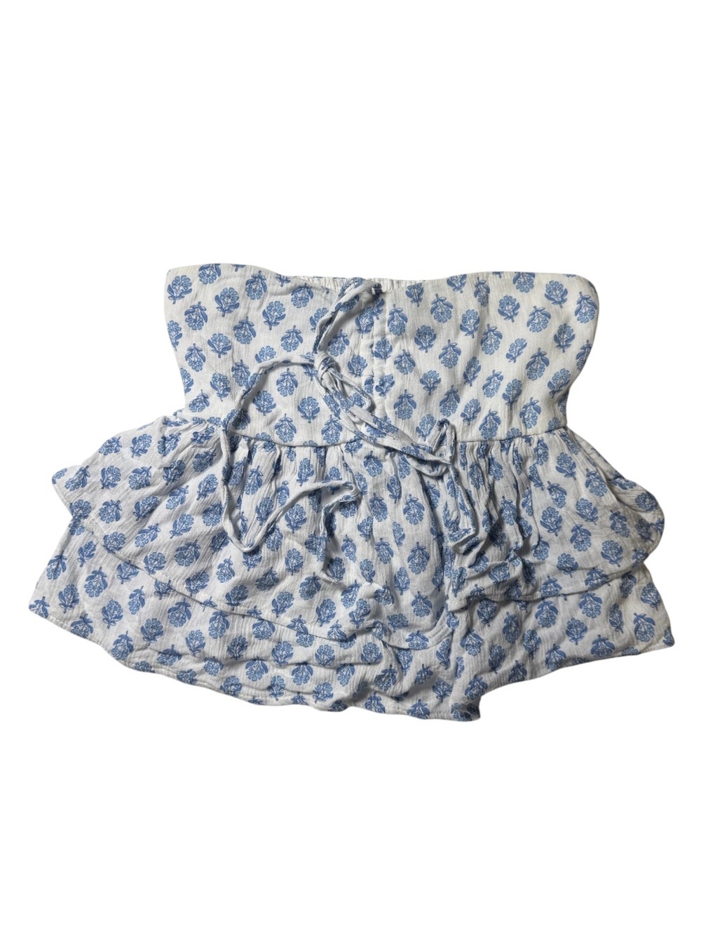 Hollister Tied Tiered Halter Babydoll Top Floral Blue and White Smock Size XXS - Picture 2 of 7